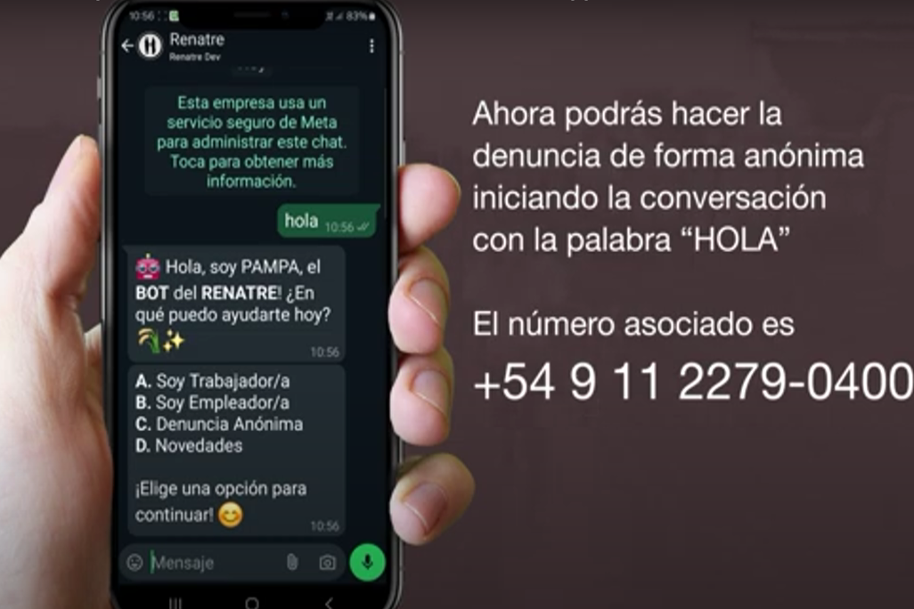 El RENATRE lanzó nuevo canal de denuncias anónimas por WhatsApp