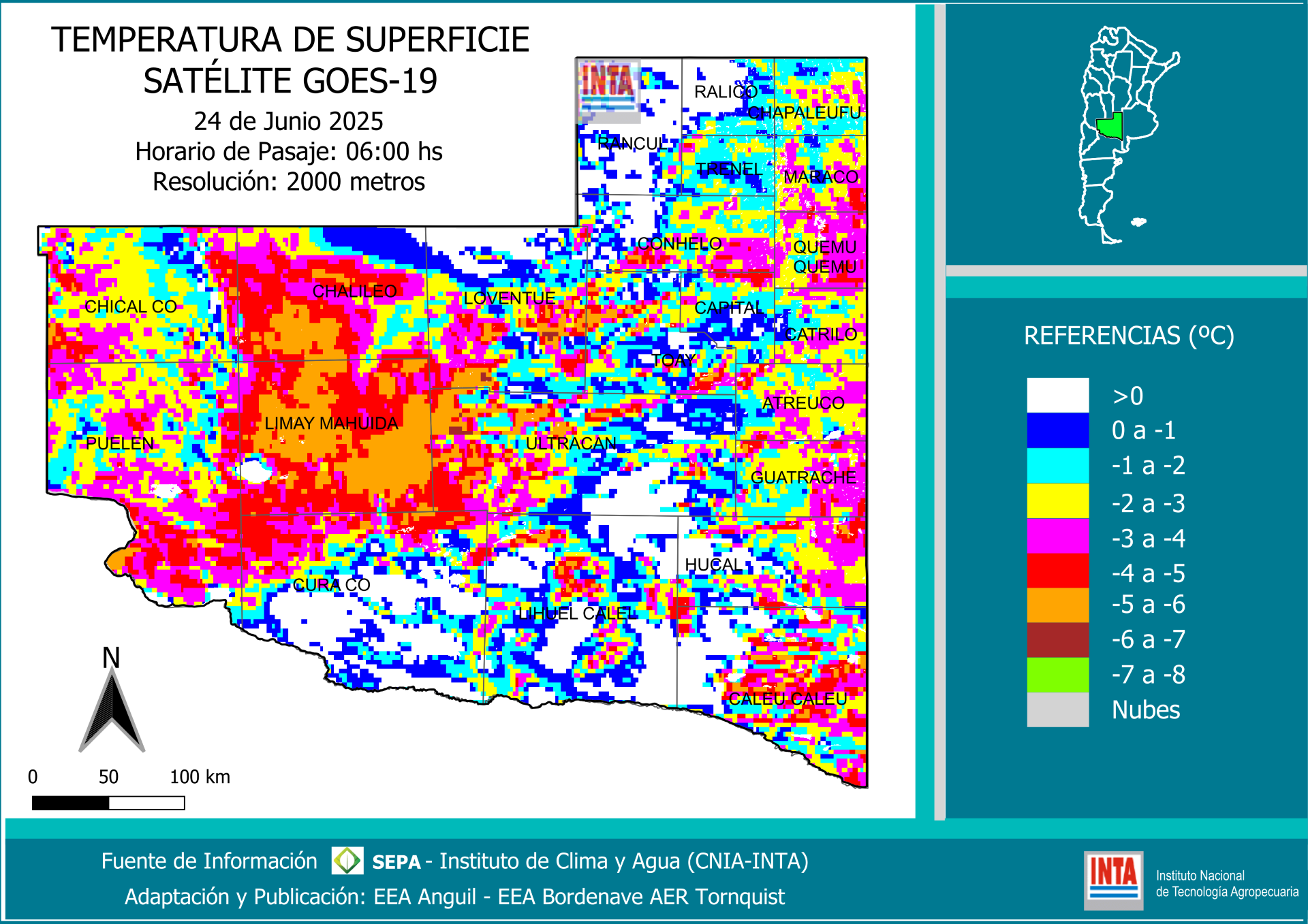 Las heladas en el mapa provincial