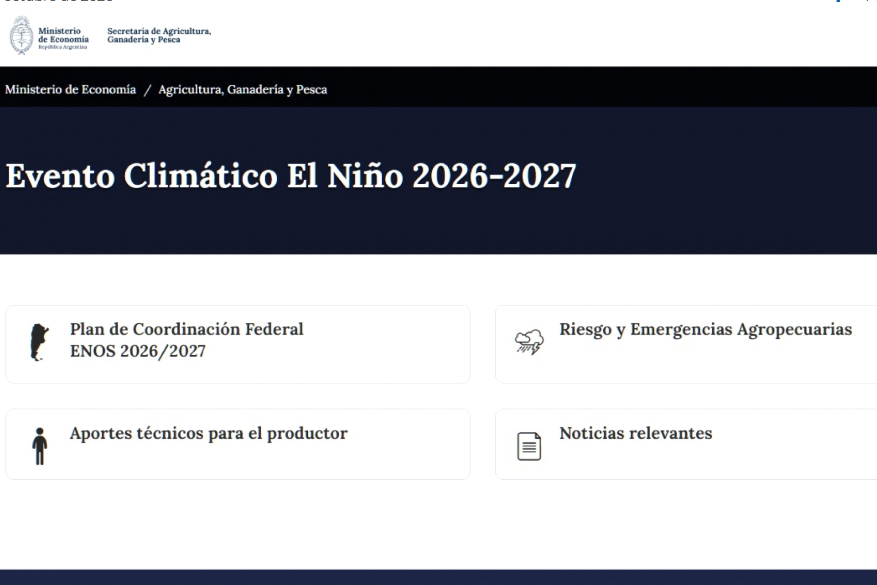 Evento Climático El Niño 2026-2027: Nuevo apartado en la web de Agricultura